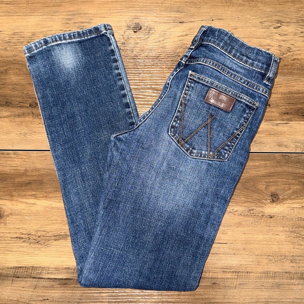 Wrangler Boys Retro Slim Straight Jeans Size 12 Reg Dark Wash Adjustable Waist